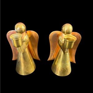 Vintage Brass and Copper Angel Candlestick Holder 6" Tall Pair Of Two.
